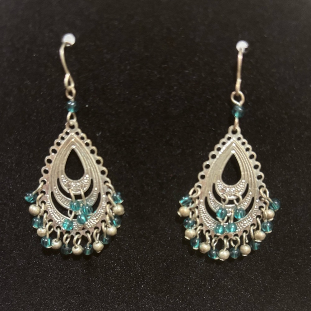 Silver and Blue Teardrop Earrings